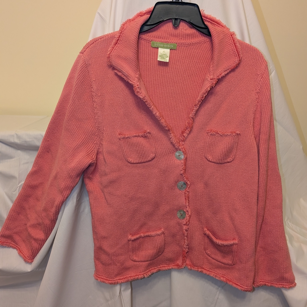 Sigrid Olsen Coral Button-Front Knit Cardigan